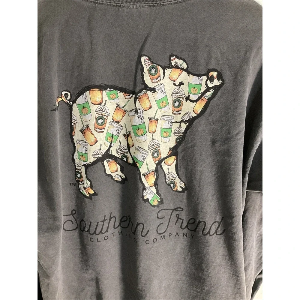Southern Trend Shirt Womens Large Pig Graphic Pumpkin Spice Gray Long Sleeve - Picture 5 of 5